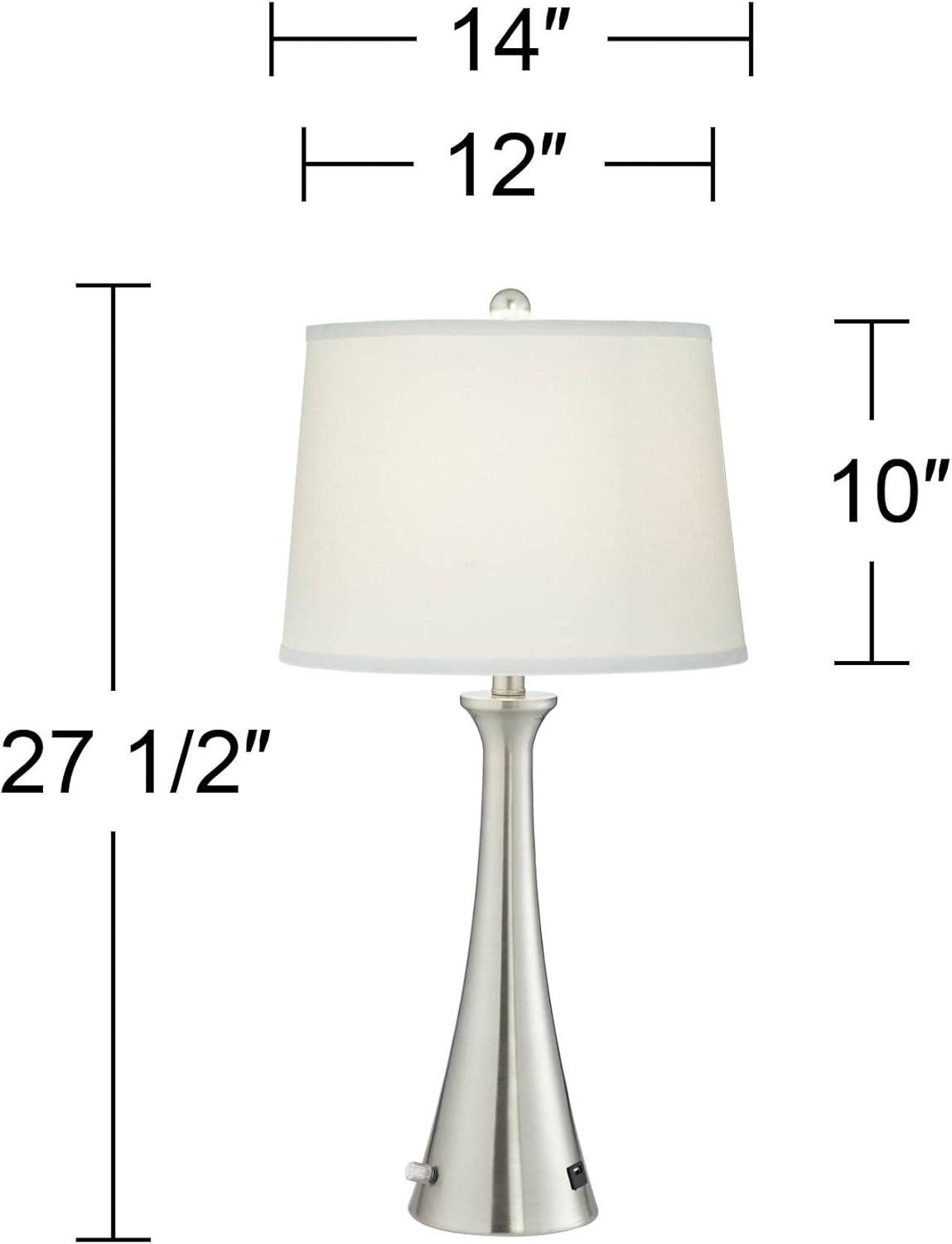 360 Lighting Karl Modern Table Lamps 27 1/2" Tall Set of 2 Brushed Nickel with USB and Outlet White Drum Shade for Bedroom Living Room House Bedside