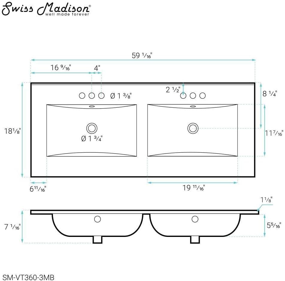 Matte Black Ceramic Double Vanity Top Bathroom Sink