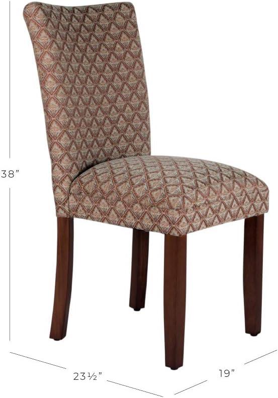 Parsons Dining Chair Blue/Brown Damask - HomePop: Cherry Wood Finish, Accent Armless Chair