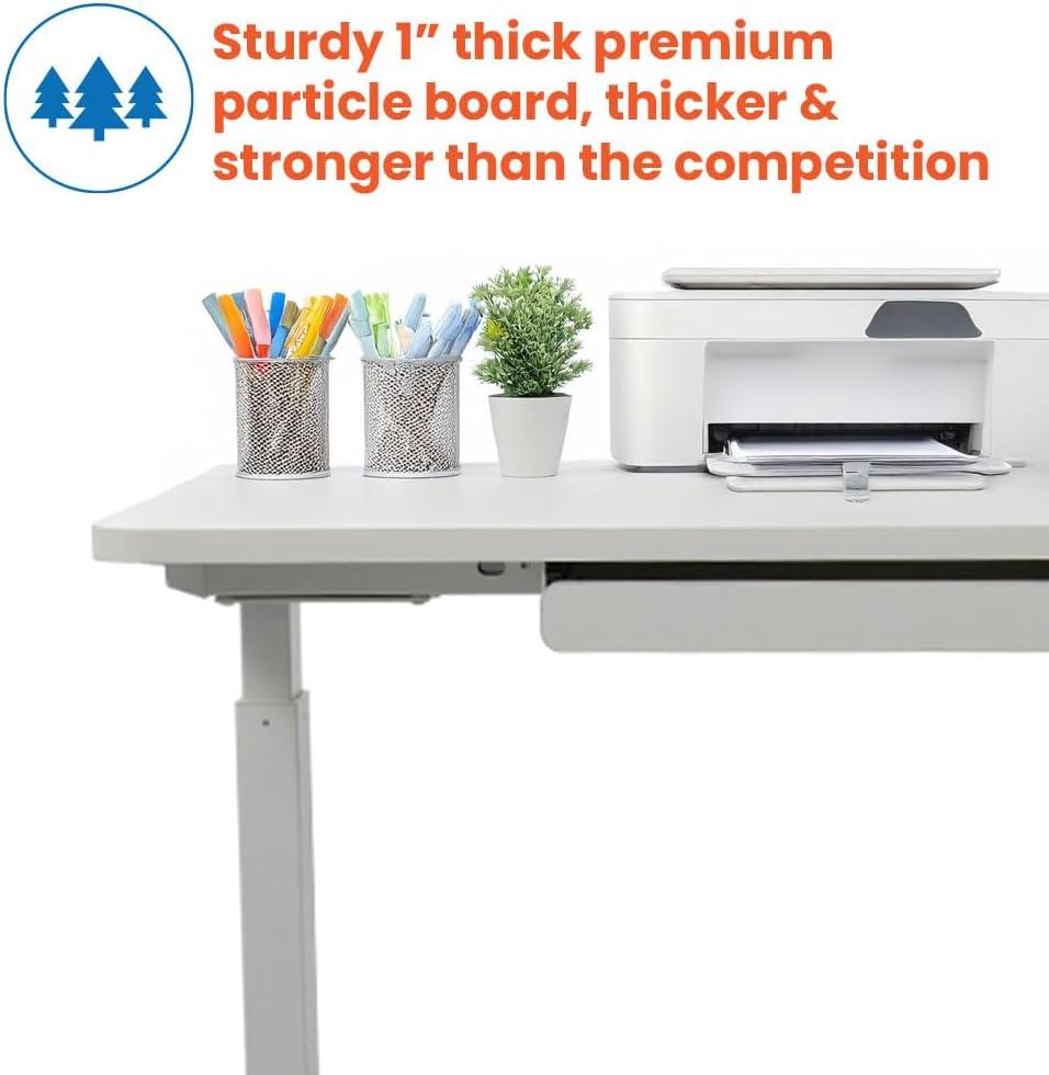 Motionwise White Electric Height Adjustable Standing Desk, 24”x48", Height Adjustable 28"-48" with 4 pre-set height adjustments and USB Charge Port, Multiple Colors