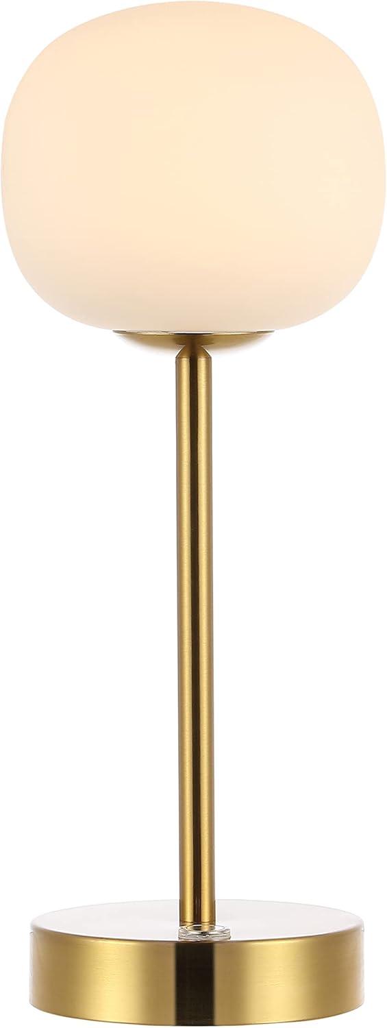 JONATHAN Y JYL7108C Natalia 12.25" Modern Minimalist Iron Rechargeable Integrated Portable LED Table Lamp, Coastal, Contemporary for living room, dinning room, bedroom, Brass Gold/White