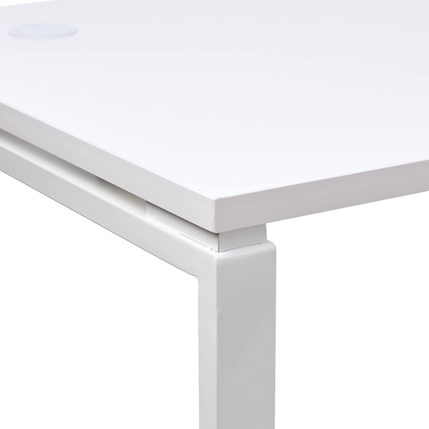 60" Writing Desk with White Laminate Top and White Finish Metal Legs