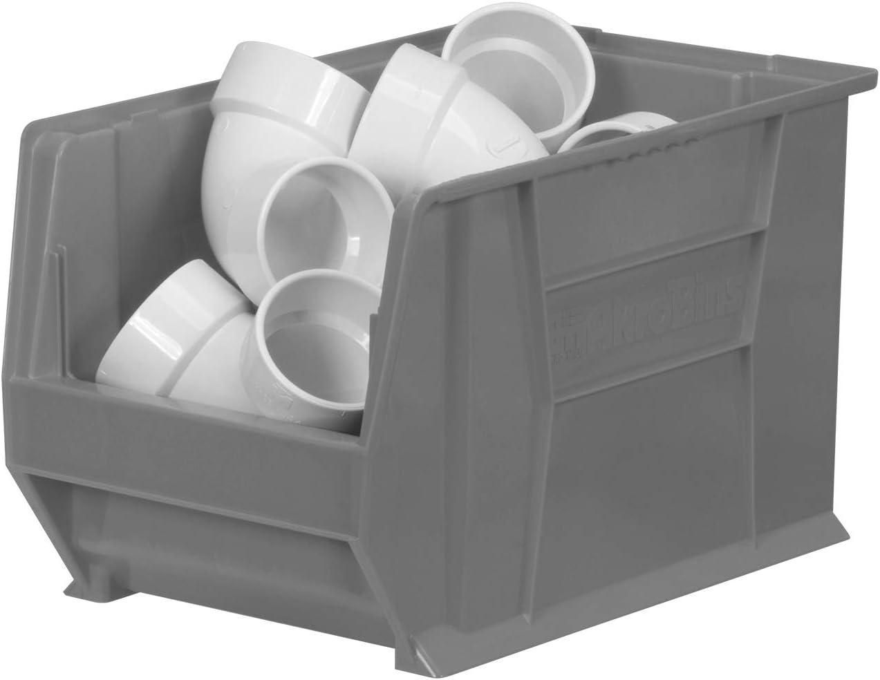 Gray Industrial-Grade Stackable Plastic Storage Bin with Handle