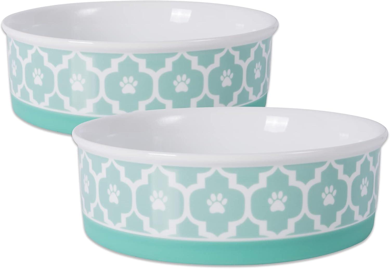 Bone Dry Lattice Pet Bowl, Dishwasher Safe, Large, 7.5x2.4", Aqua, 2 Count