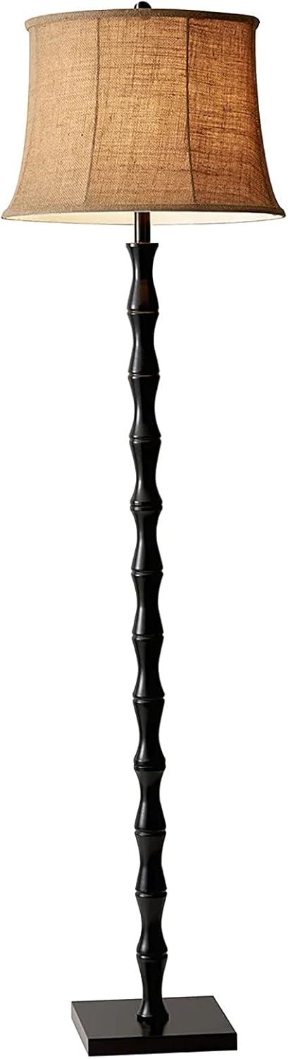 62" 3-way Stratton Floor Lamp Black - Adesso: Burlap Shade, Metal Body, UL Listed, Modern Decor