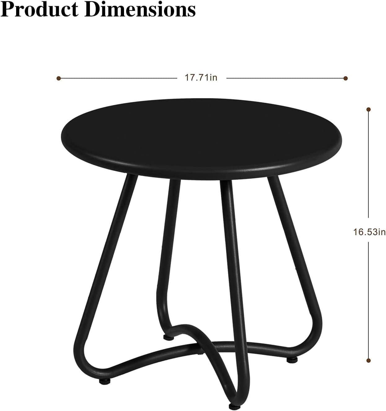 Black Round Steel Patio Side Table with Adjustable Feet