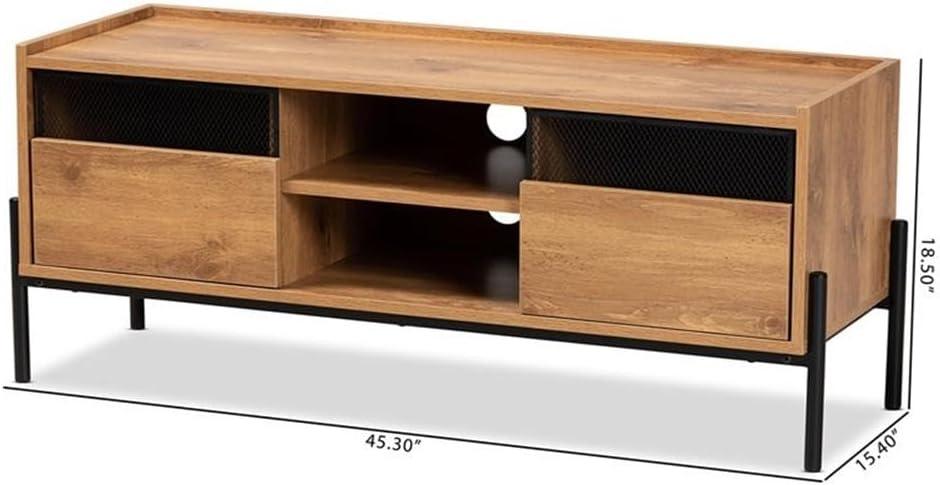 Tasman Wood and Metal 2 Door TV Stand for TVs up to 45" Natural Brown/Black - Baxton Studio