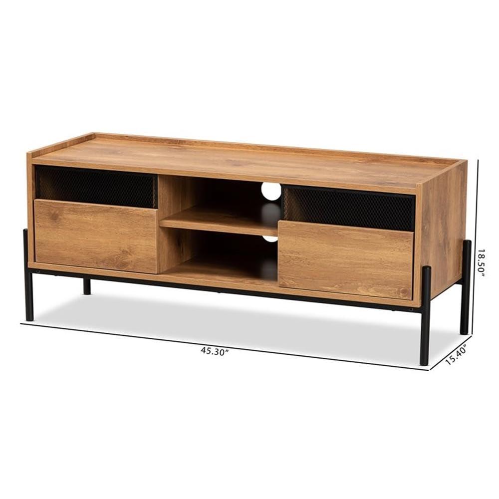 Tasman Wood and Metal 2 Door TV Stand for TVs up to 45" Natural Brown/Black - Baxton Studio