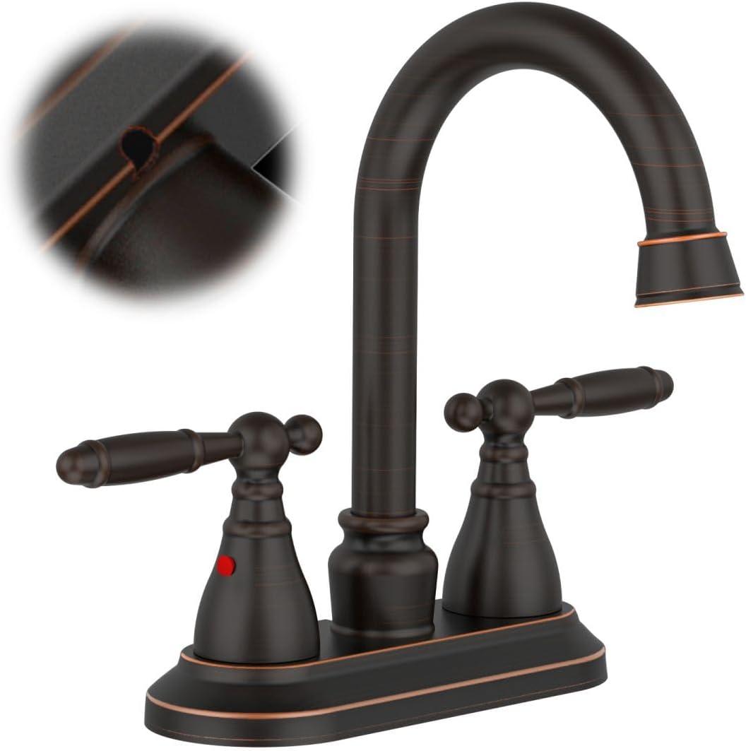 Oil Rubbed Bronze Bathroom Faucet - 360 Degree Swivel Spout, 4 Inch Centerset, Modern Design, 3 Hole Lavatory Faucet
