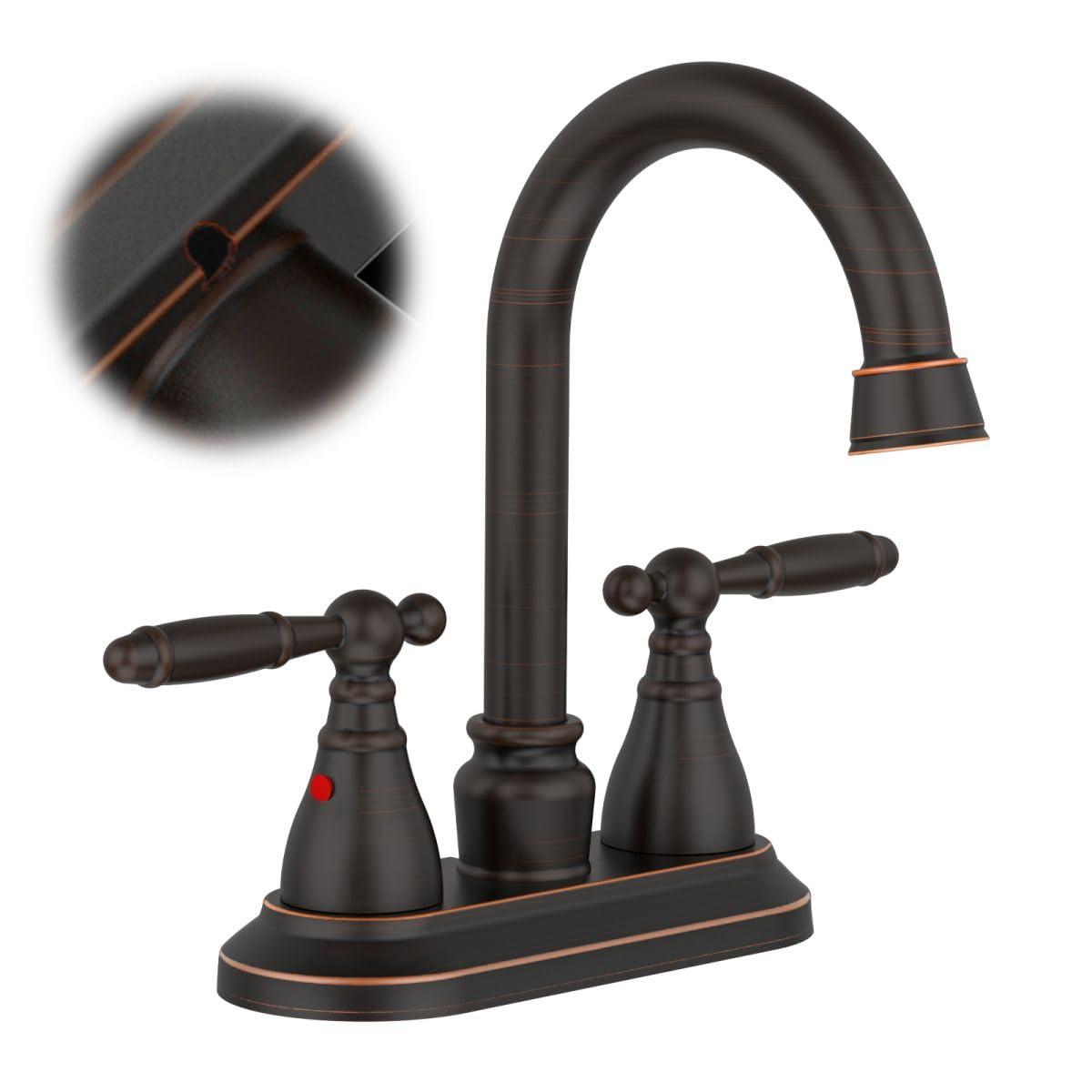 Oil Rubbed Bronze Bathroom Faucet - 360 Degree Swivel Spout, 4 Inch Centerset, Modern Design, 3 Hole Lavatory Faucet