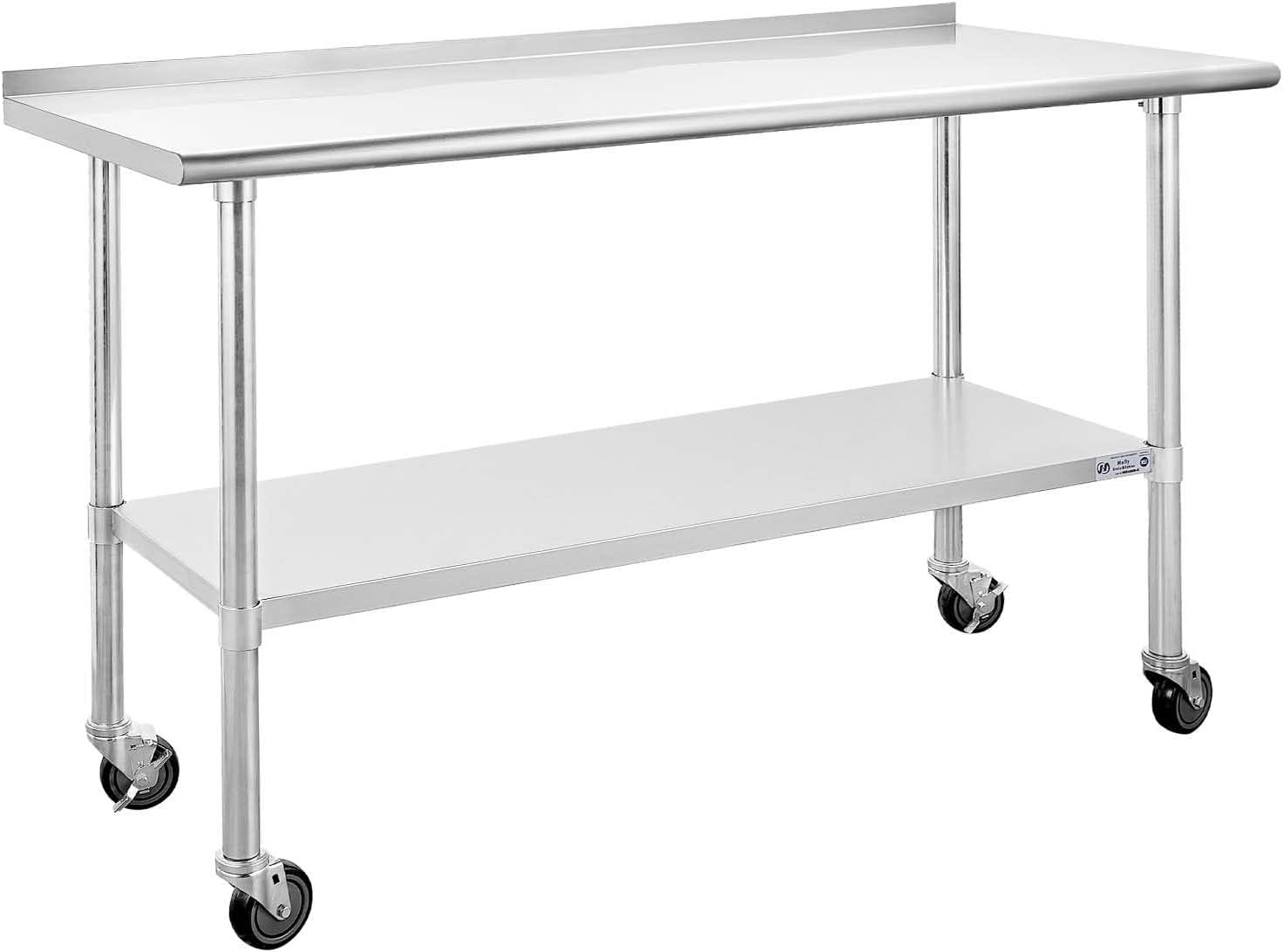 60-Inch Stainless Steel Work Table with Wheels and Undershelf