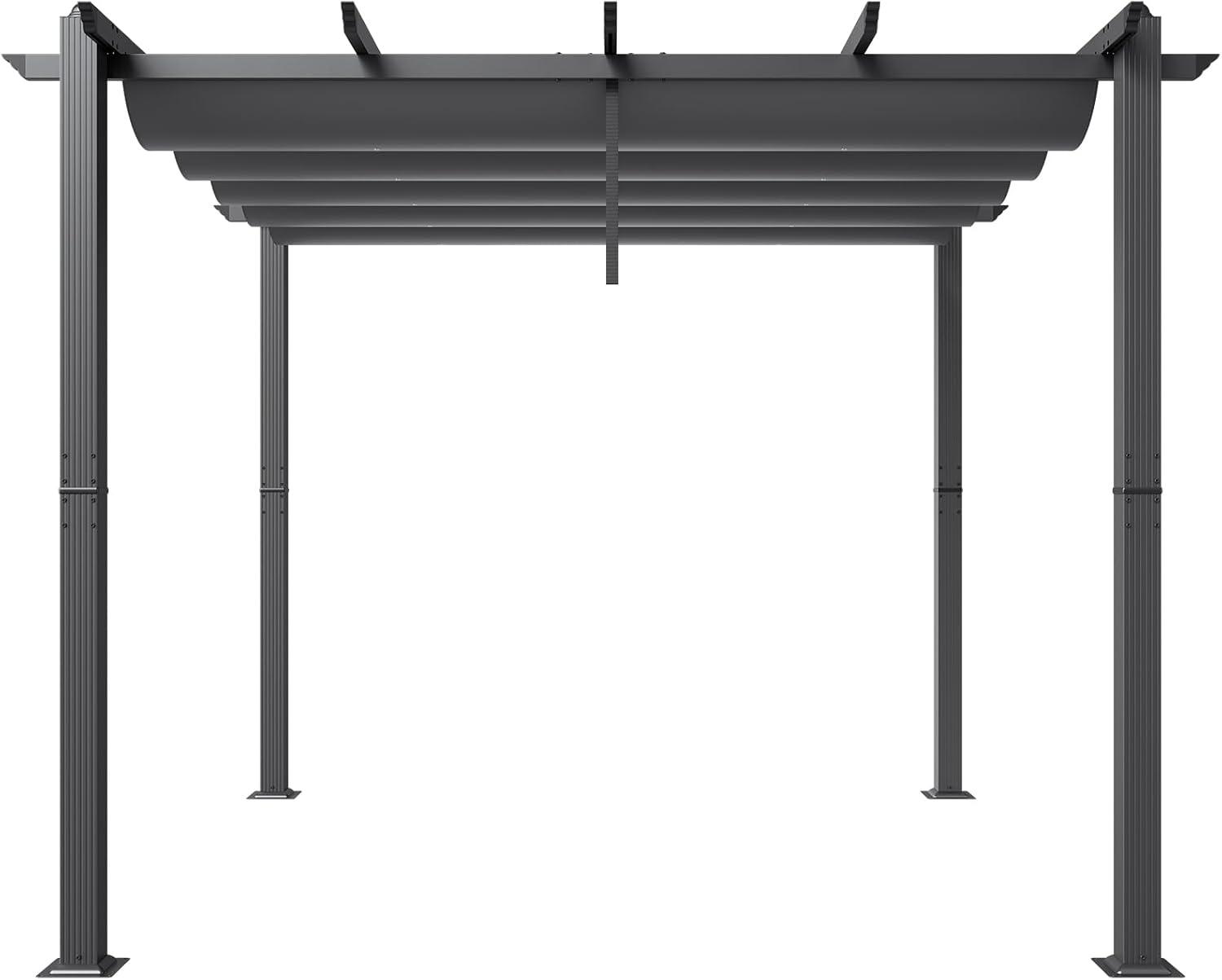 Gray Aluminum Outdoor Pergola with Retractable Canopy