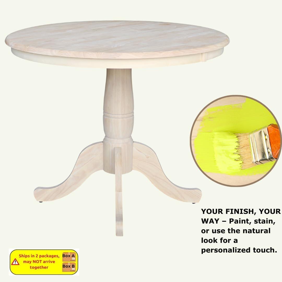 36" Round Top Pedestal Dining Table Unfinished - International Concepts