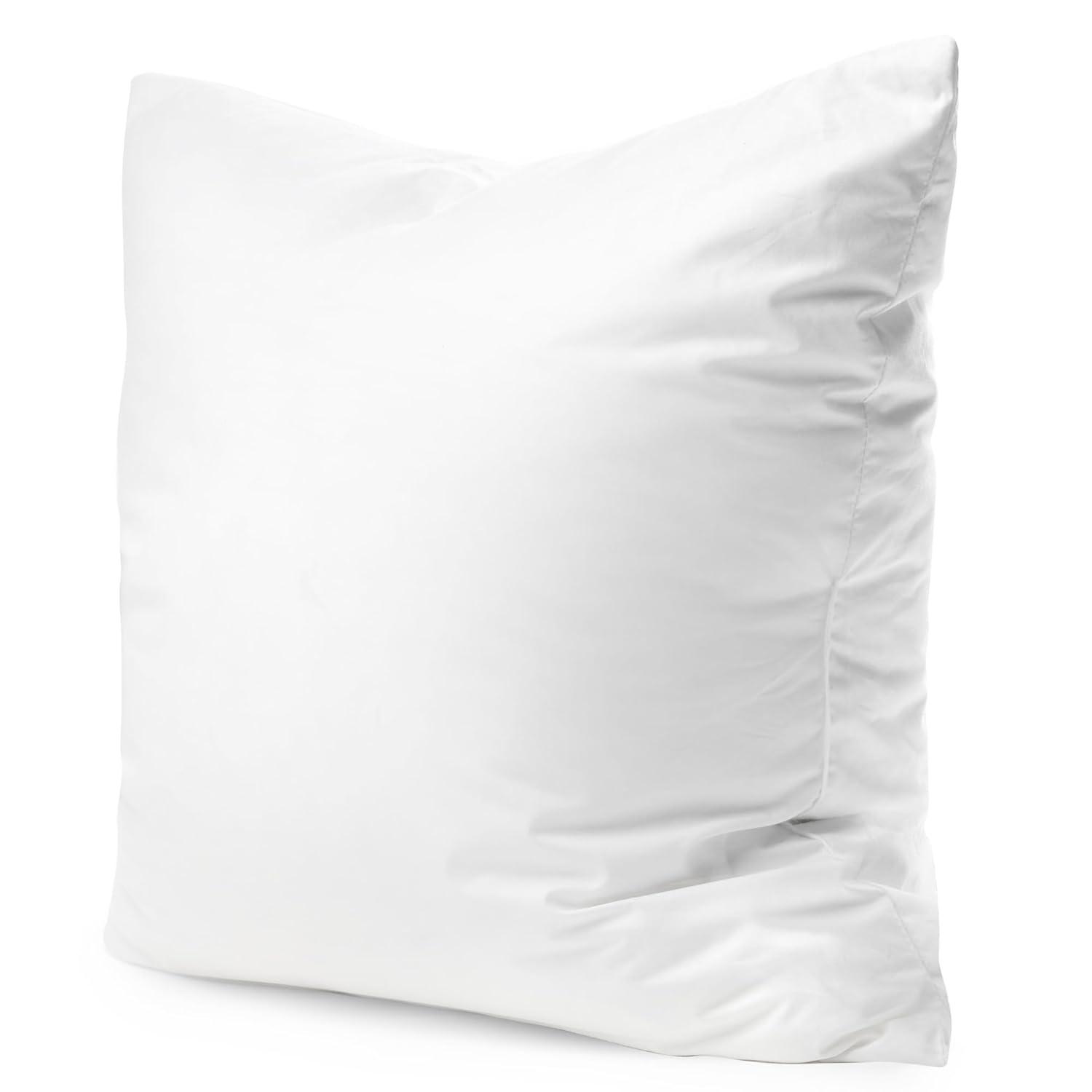 Continental Bedding Square White Throw Pillow Insert 1 Pack - 100% Cotton Cover, Microfiber Down Alternative Fill, Multiple Sizes