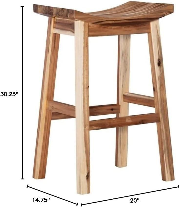 Linon Dale 30" Acacia Wood Saddle Seat Bar Stool in Rustic Light Natural Brown