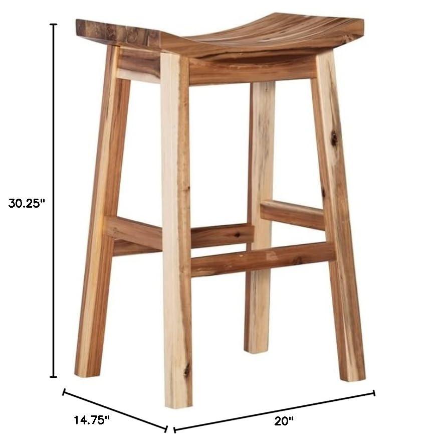 Linon Dale 30" Acacia Wood Saddle Seat Bar Stool in Rustic Light Natural Brown
