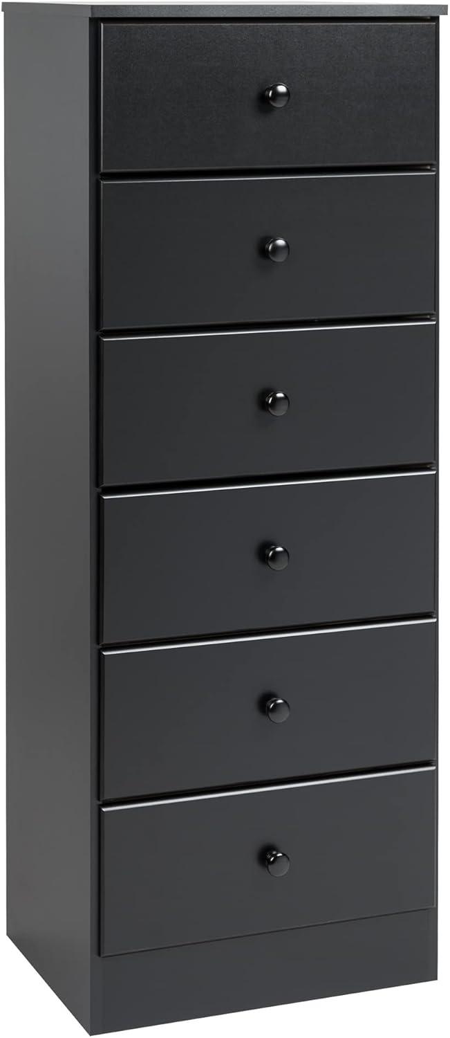 Sleek Deep Black Tall Dresser with Crystal Knobs and Spacious Drawers