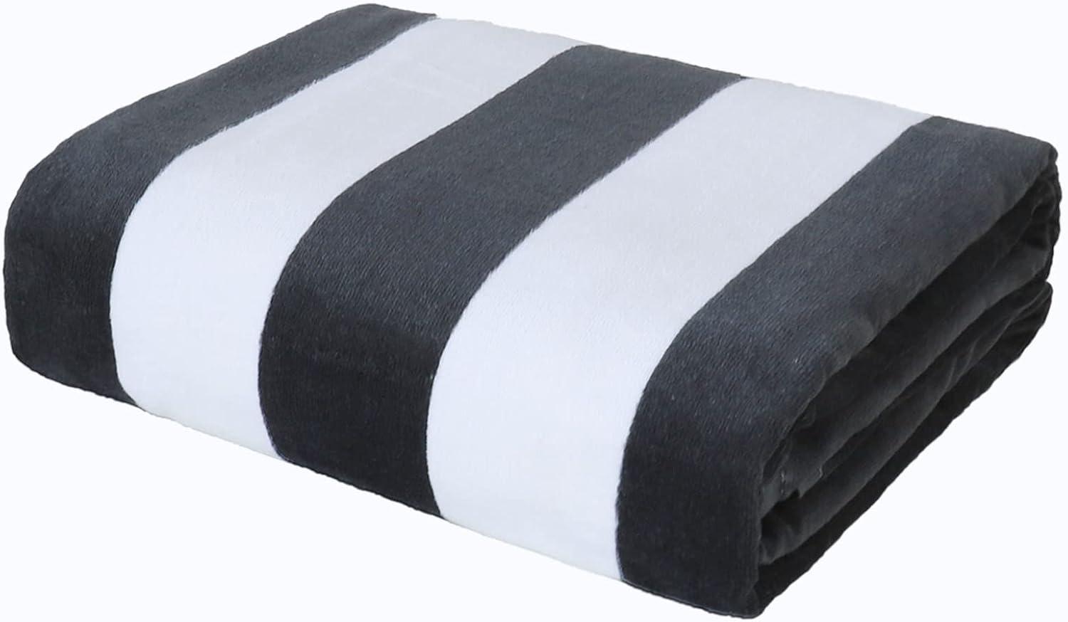 Exclusivo Mezcla Cotton Oversized 35"x70" Cabana Stripe Beach Towel, Super Absorbent Soft Plush Pool Towel, Bath Towel (Charcoal Grey)
