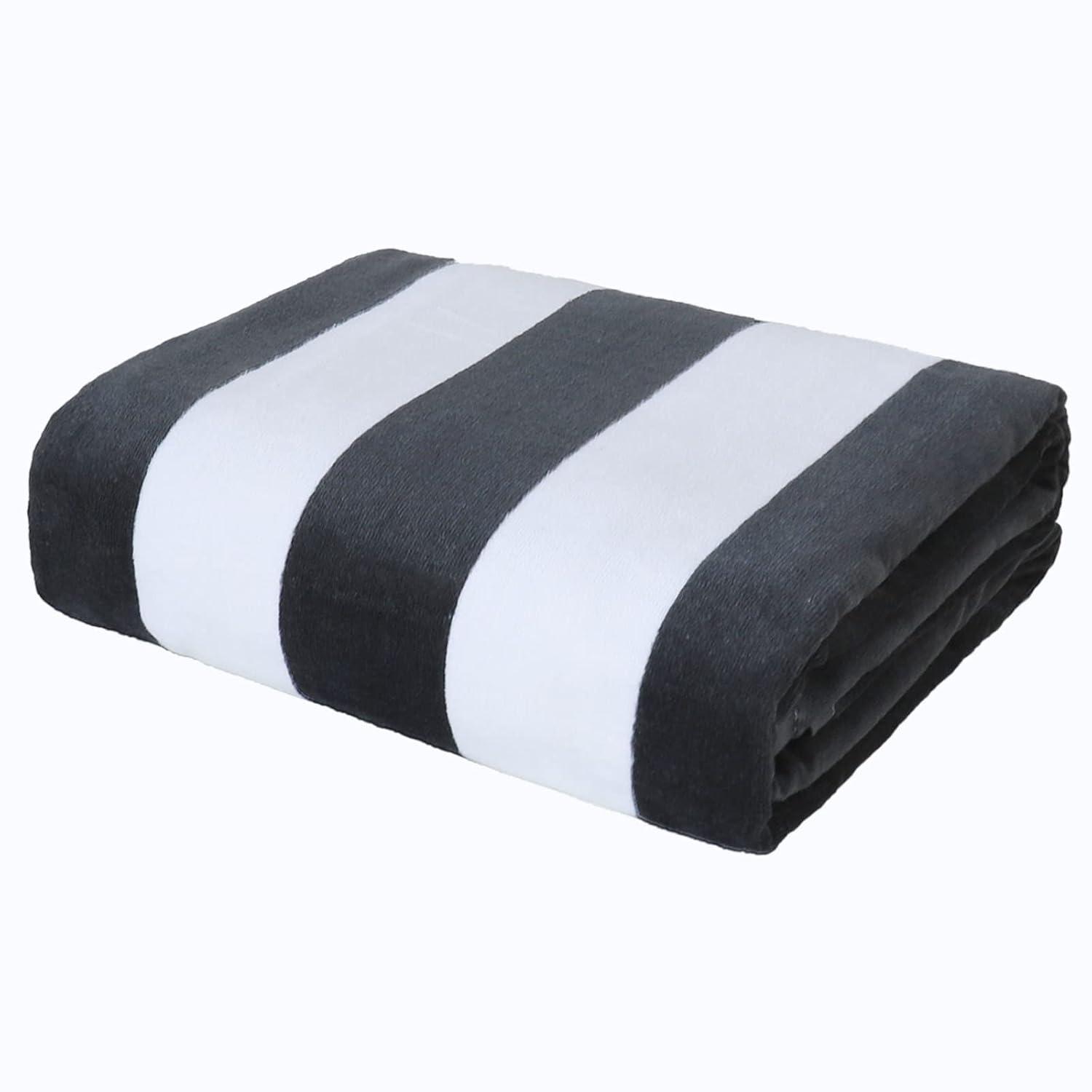 Exclusivo Mezcla Cotton Oversized 35"x70" Cabana Stripe Beach Towel, Super Absorbent Soft Plush Pool Towel, Bath Towel (Charcoal Grey)