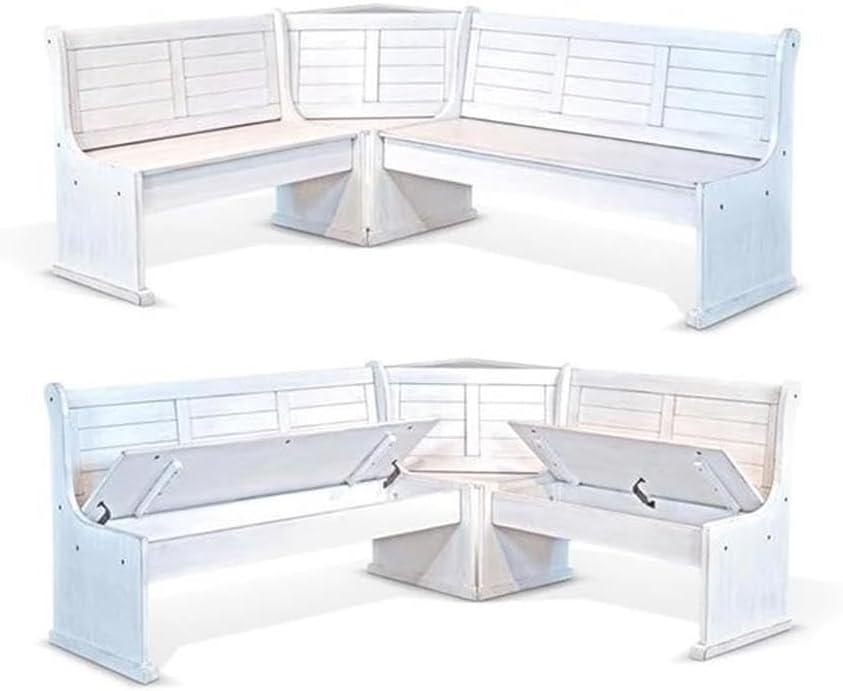 Pemberly Row Farmhouse Wood Breakfast Nook Set in Marble White