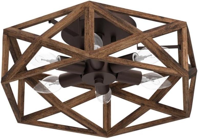 Possini Euro Design Moorcroft Modern Farmhouse Ceiling Light Semi Flush Mount Fixture 14 1/2" Wide Dark Wood Bronze 6-Light Hexagon Frame for Bedroom