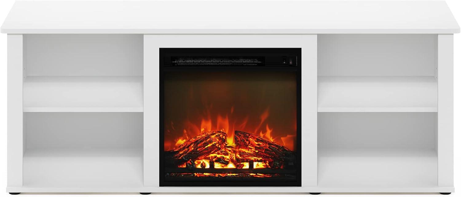 Furinno Montale 60 Inch TV Stand with Fireplace, Solid White