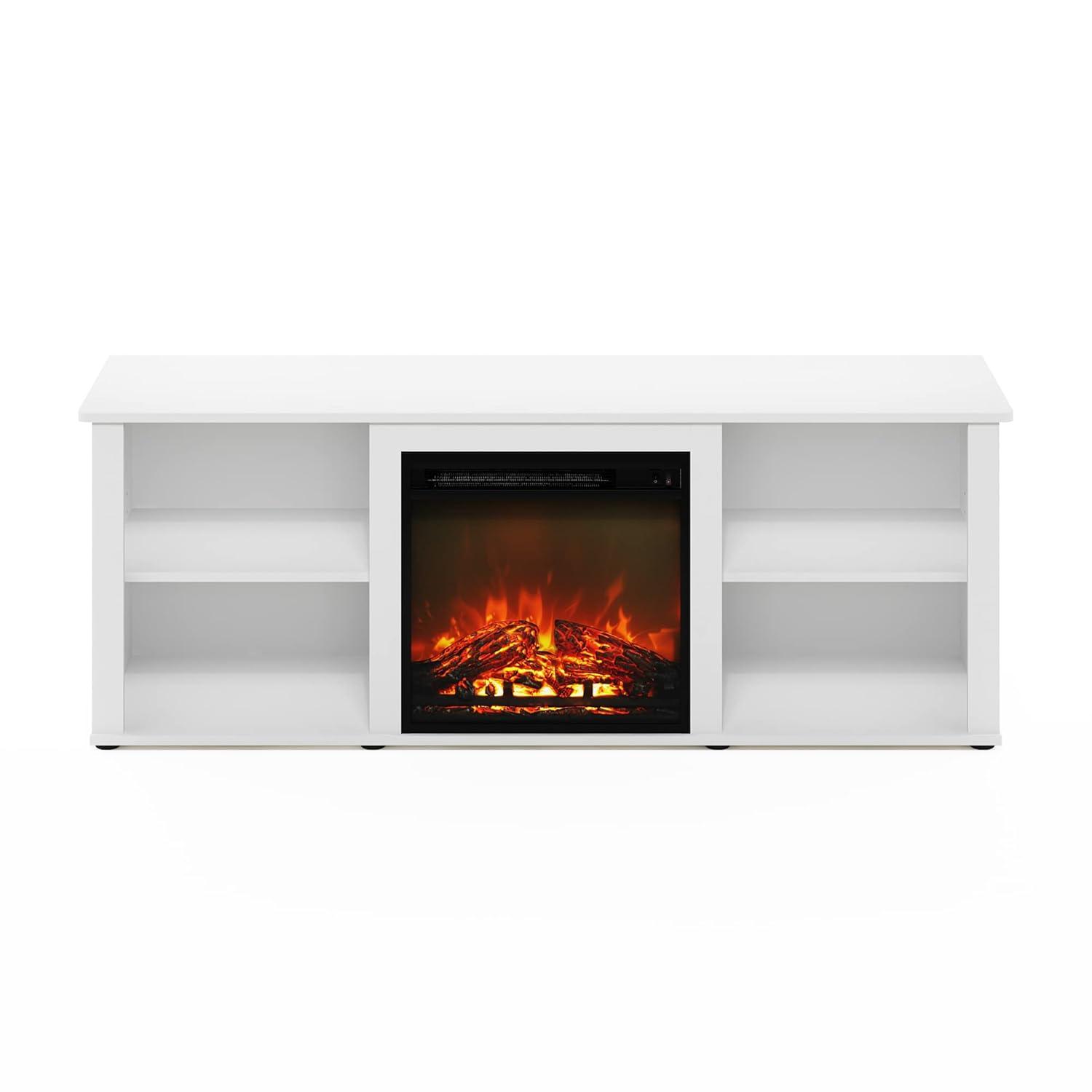 Furinno Montale 60 Inch TV Stand with Fireplace, Solid White