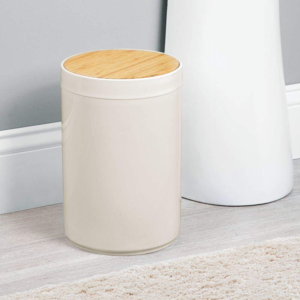 Cream and Natural Bamboo Lid Small Kitchen Trash Can