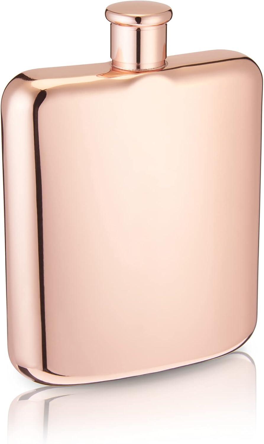 Viski Copper Flask, Stainless Steel Flask with Screw Top, Copper Plated Liquor Flask for Women and Men, 6 Ounces, Copper, Set of 1