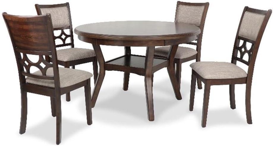 Cherry Brown Round Wood Dining Set with 4 Chairs