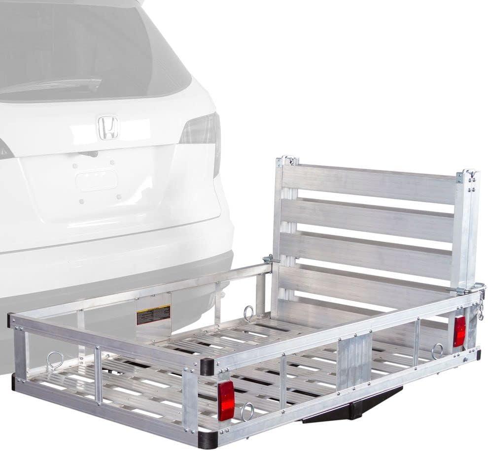 Elevate Outdoor ACC500-DLX Deluxe Aluminum Basket Hitch Cargo Carrier and Ramp - 500 lb Cap