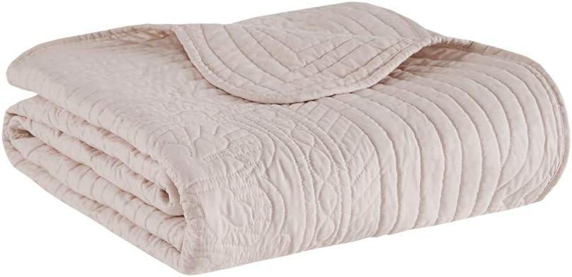 Madison Park 60"x72" Marino Quilted Throw Blanket with Scallop Edges Blush: Soft Microfiber