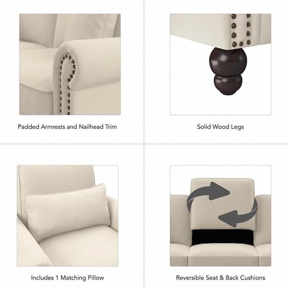 Coventry Accent Chair with Arms in Cream Herringbone Fabric