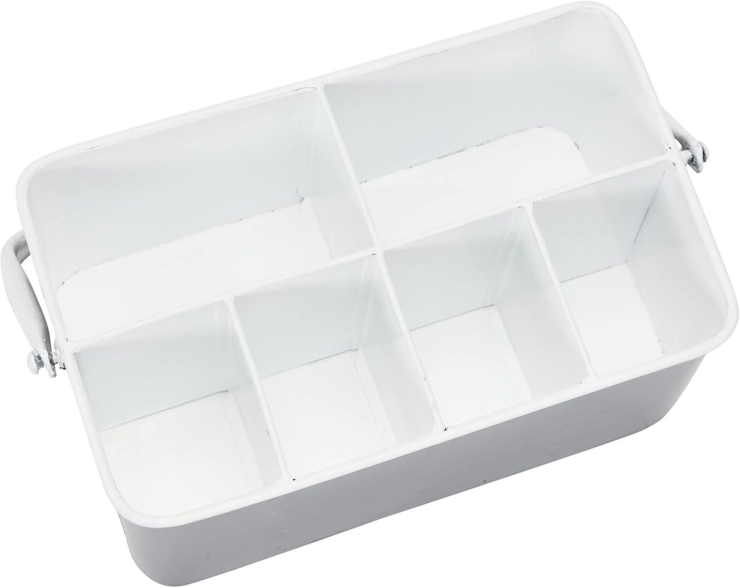 Creative Co-Op Distressed Metal Storage Caddy with 6 Compartments and Handle, Grey and White
