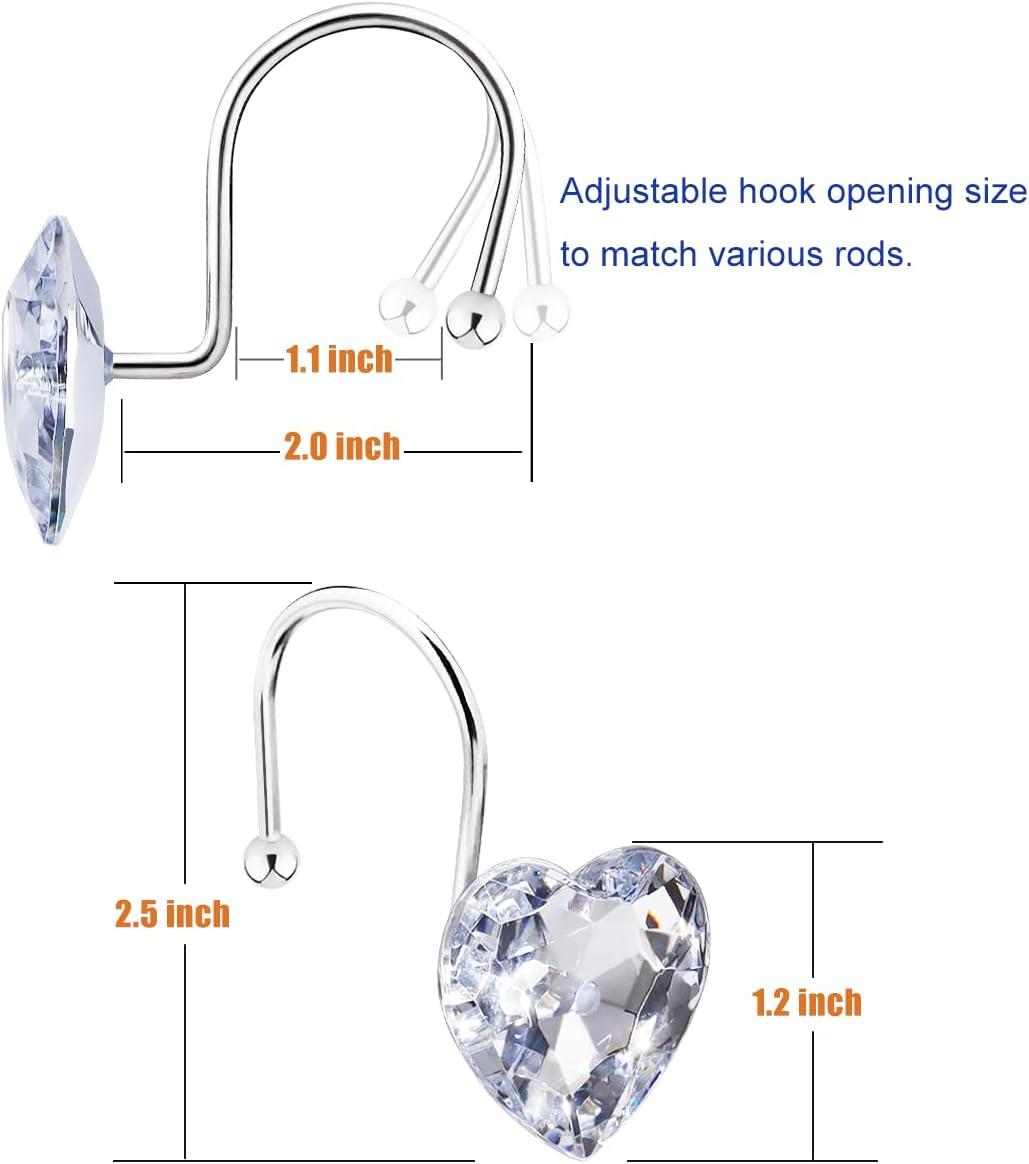 12PCS Stainless Steel Shower Curtain Hooks with Rhinestones