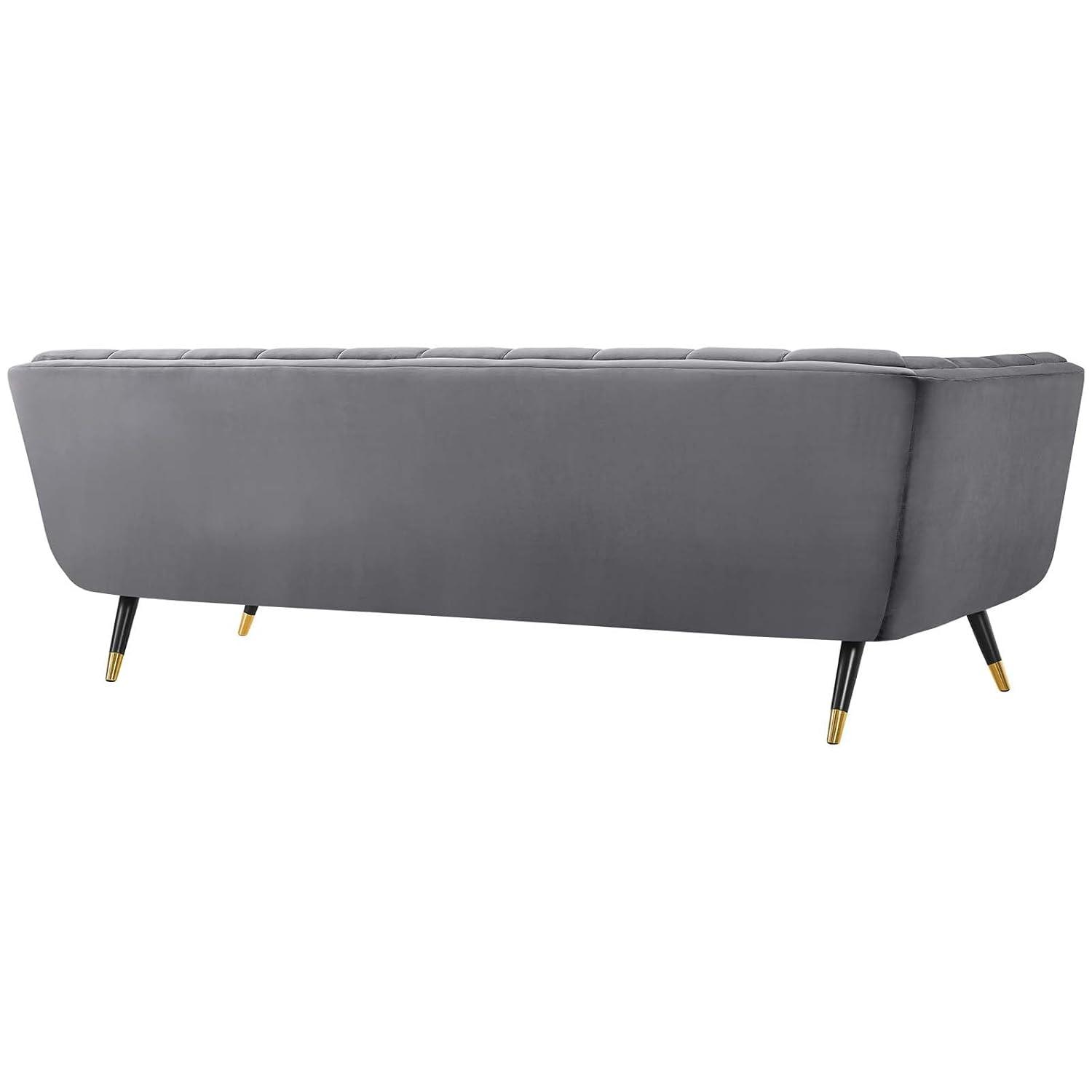 Modway Adept Performance Velvet Tufted Sofa in Gray and Black
