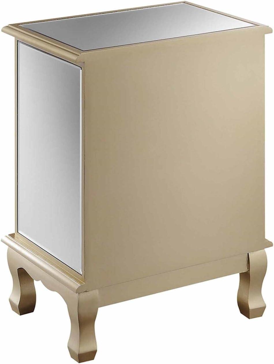 Gold Coast Vineyard 3 Drawer Mirrored End Table In White Wood and Mirrored Glass