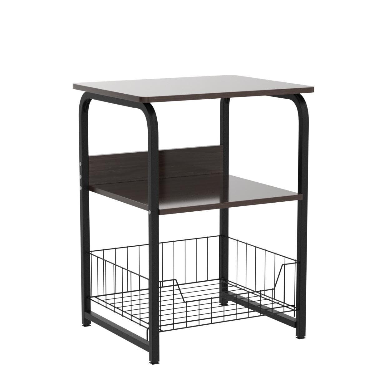 aboxoo End Table Side Table 3 Tiers Nightstand Industrial Retro Storage Shelf for Living Room Bedroom Kitchen Family and Office,Stable Wood and Metal Frame