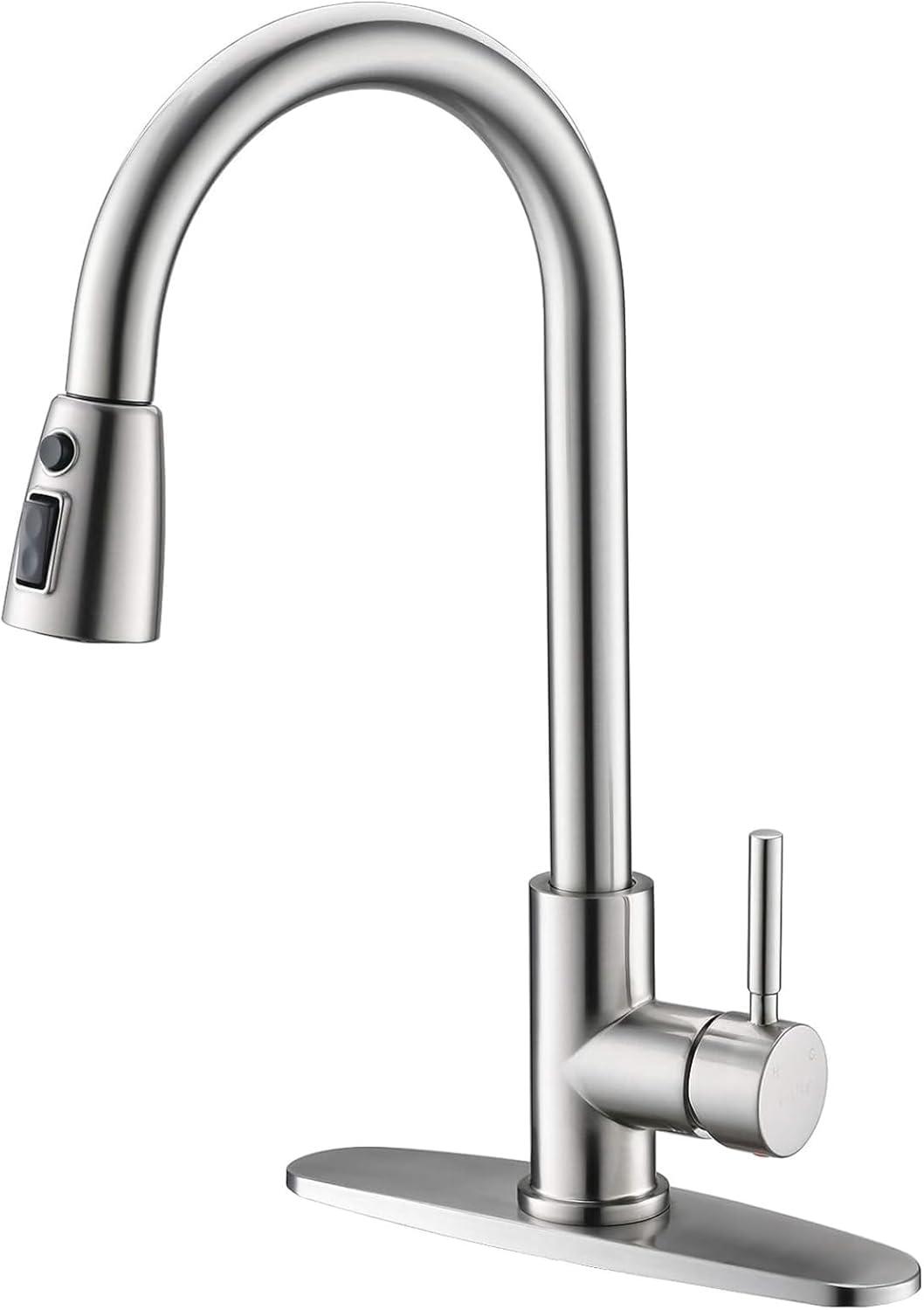 Single Handle High Arc Brushed Nickel Pull Out Kitchen Faucet, Pull Down Sprayer