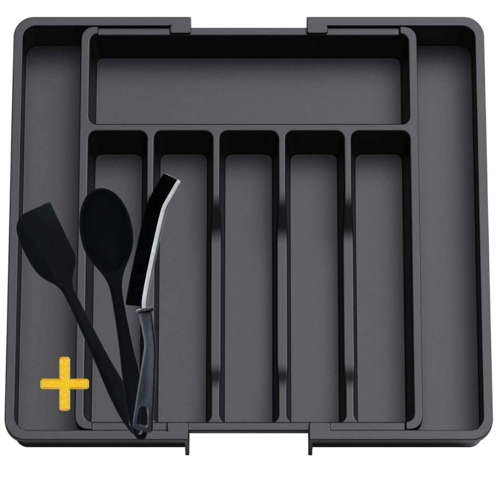 Charext Expandable Silverware Drawer Organizer with Large Capacity, Non-Slip Silicone Pads Flatware Divider, Easy to Clean, Elegant Design Reduces Slippage, Fits Any Kitchen or Home Style