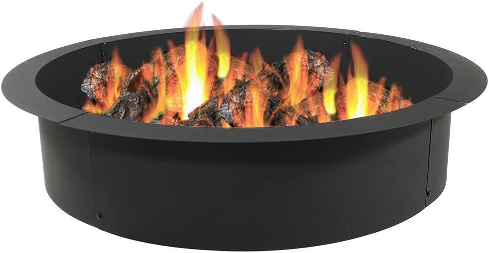 Sunnydaze Outdoor Heavy-Duty Steel Portable Above Ground or In-Ground Round Fire Pit Liner Ring - Black