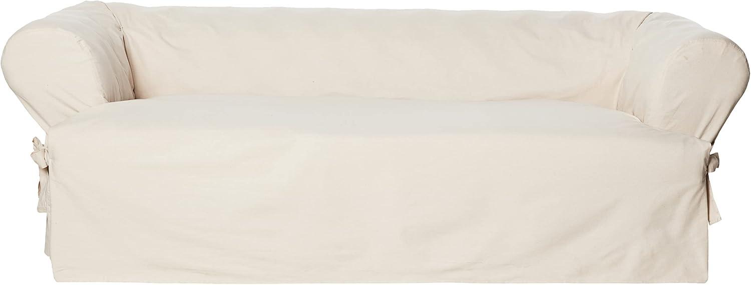 Natural Cotton Duck T-Cushion Sofa Slipcover with Tailored Skirt