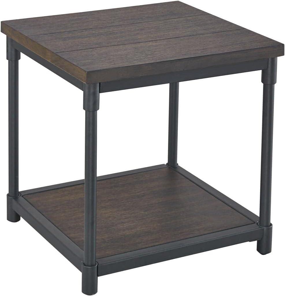 Prescott Smokey Oak and Black Metal Rectangular End Table with Storage Shelf