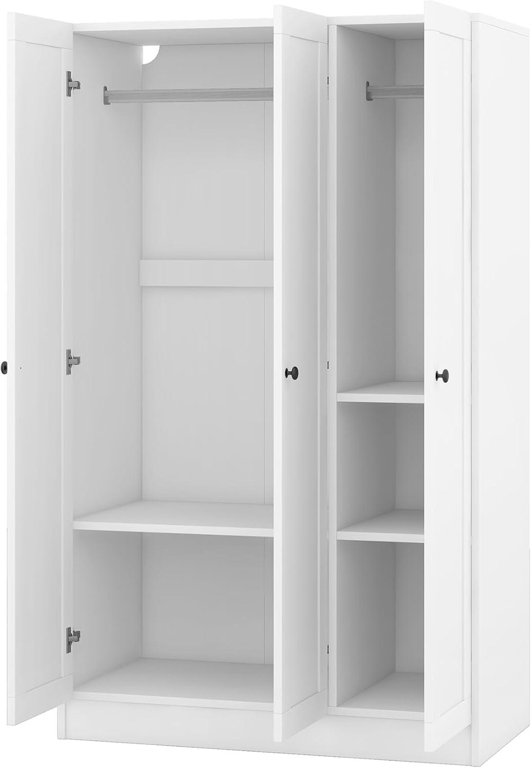 UBesGoo Large Wardrobe Armoire Wooden Closet with 3 Doors, Storage Cabinet  3 Storage Compartments, 2 Hanging Rods & Decorative Handles for Bedroom