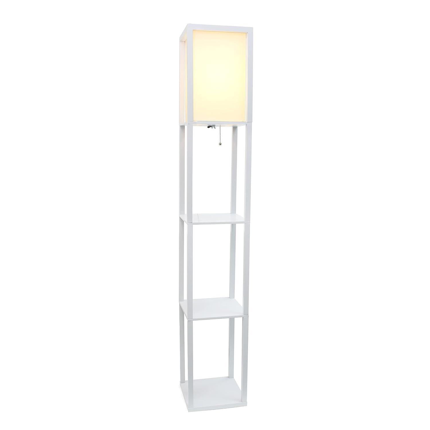 Simple Designs Floor Lamp Etagere Organizer Storage Shelf with Linen Shade
