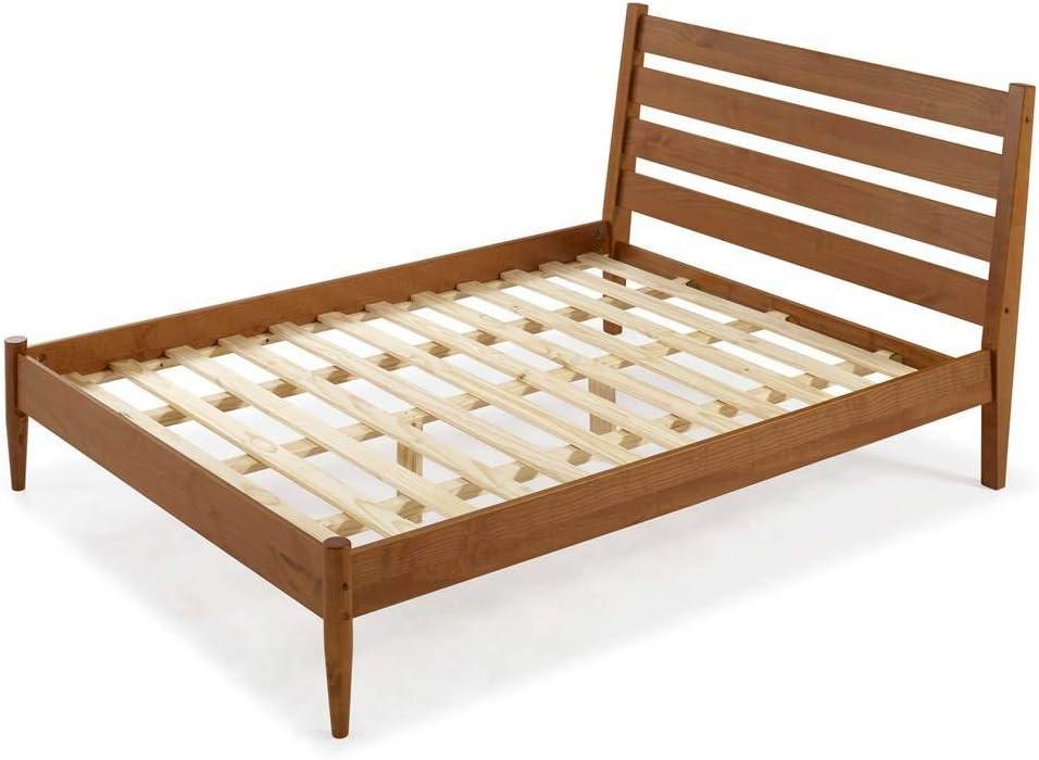 Camaflexi Mid Century Platform Bed Queen Size Solid Wood Bed Frame, Castanho 100% Solid Wood