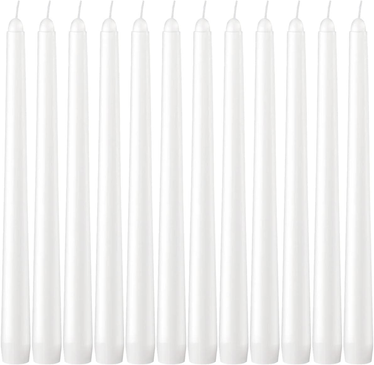 Dripless Taper Candles - Unscented White Candles Bulk - Candle Sticks Long Burning 7.5-8 Hours - for Candlesticks, Dinner Table, Vigil, Advent, Christmas, Thanksgiving, Kwanzaa - 12 Pack,10 Inch Tall