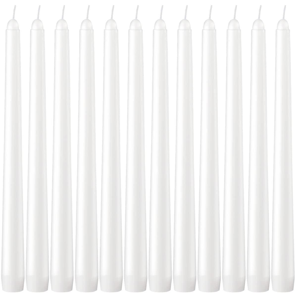 Dripless Taper Candles - Unscented White Candles Bulk - Candle Sticks Long Burning 7.5-8 Hours - for Candlesticks, Dinner Table, Vigil, Advent, Christmas, Thanksgiving, Kwanzaa - 12 Pack,10 Inch Tall