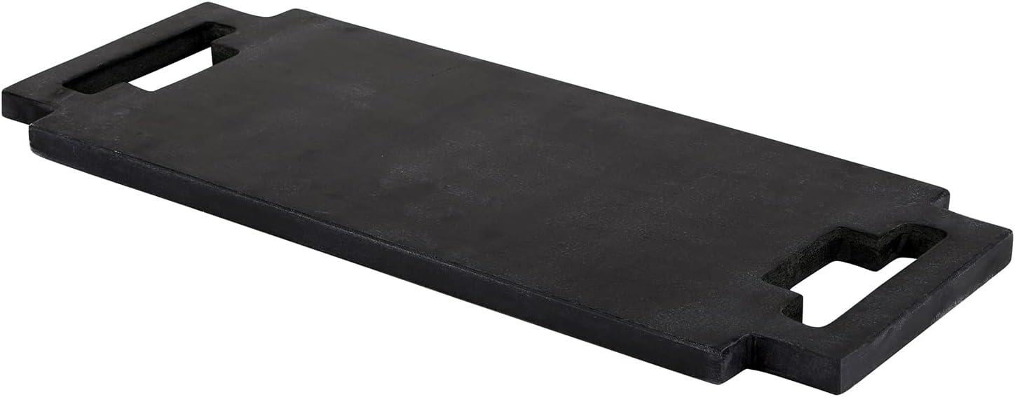 Black Rectangular Polished Marble Serving Tray with Handles