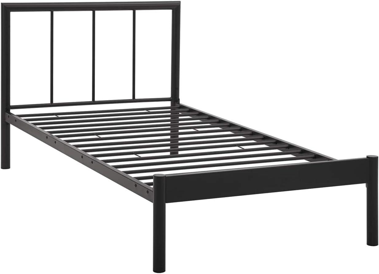 Rustic Cottage Twin Metal Platform Bed with Integrated Headboard in Brown